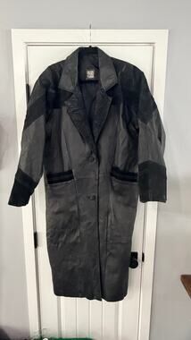 Vintage Greg Bell Leather Trench Coat Paisley Suede Accents Women's Size Large